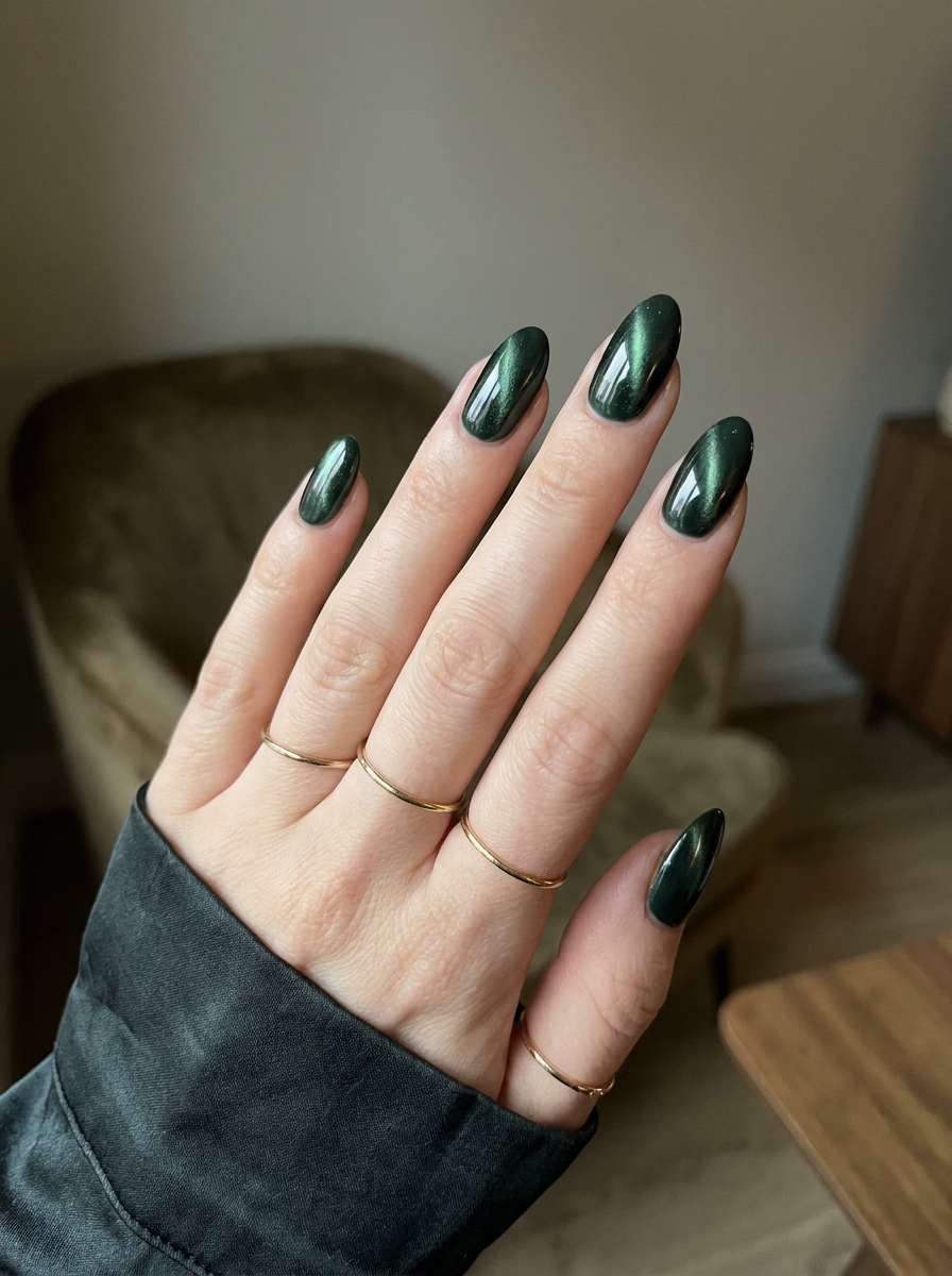 Waldgrüne Cat Eye Nägel